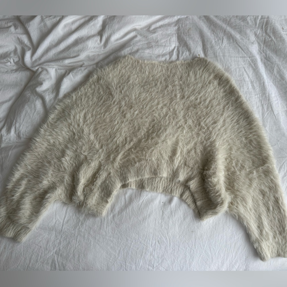 Free People Cream White Fuzzy Sweater